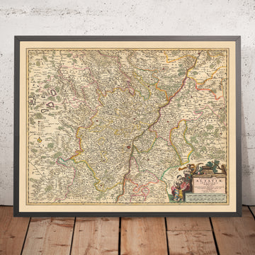 Alte Karte von Niederalsace von Visscher, 1690: Straßburg, Karlsruhe, Pforzheim, Speyer, Nordvogesen-Reservat 