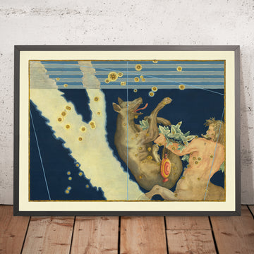 Antica mappa stellare di Lupus e Centaurus (Lupo e Centauro) di Johann Bayer, 1603 - Carta delle costellazioni celesti 