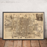 Mapa antiguo raro grande de Madrid por Teixeira, 1656: Plaza Mayor, Calle Mayor, Calle de Alcalá, Iglesias Mayores, Conventos 