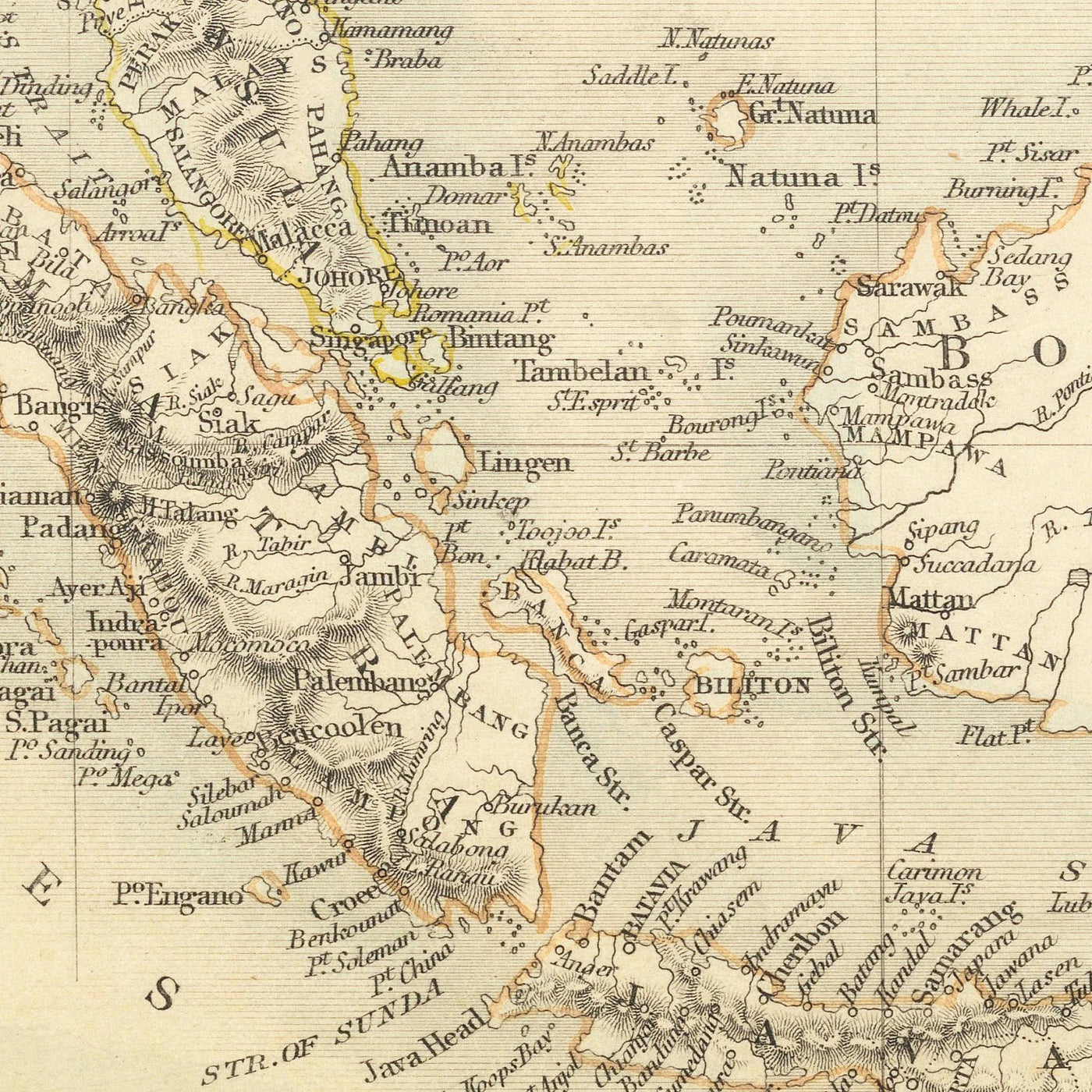 Old Map of the Malay Archipelago by Tallis & Rapkin, 1851: Borneo, Java, Sumatra, Philippines, New Guinea