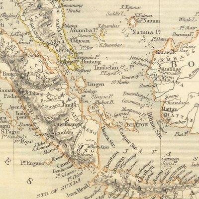 Old Map of the Malay Archipelago by Tallis & Rapkin, 1851: Borneo, Java, Sumatra, Philippines, New Guinea