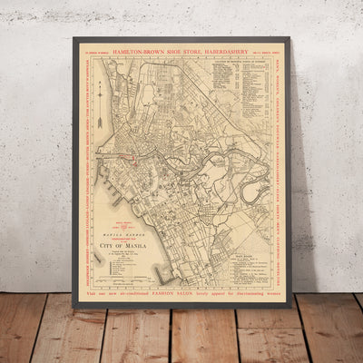Mapa antiguo de Manila por YMCA y ejército de EE. UU., 1938: Intramuros, Ermita, Quiapo, San Miguel, Binondo, Pandacan