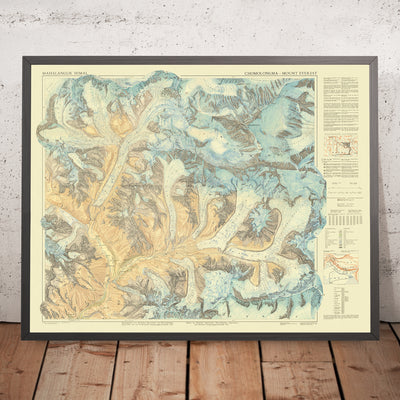 Mapa antiguo de la región del monte Everest de Schneider, 1957: Everest, glaciar Khumbu, Lhotse, Nuptse, Collado Sur