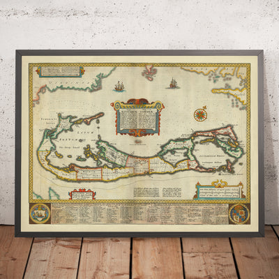 Old Map of Bermuda by Speed, 1627: Hamilton, St. George's, Great Sound, Tribes, Compass Rose