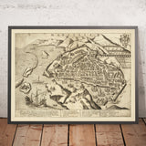 Alte Vogelperspektivkarte von Marseille von Orlandi, 1580: Notre Dame, La Major, S. Laurent, Hafen, Arsenal 