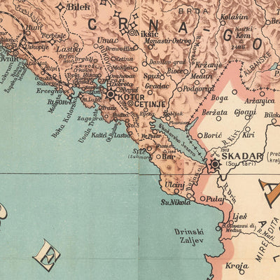 Large Old Map of Yugoslavia by Kolin, 1917: Serbia, Croatia, Montenegro, Slovenia, Bosnia