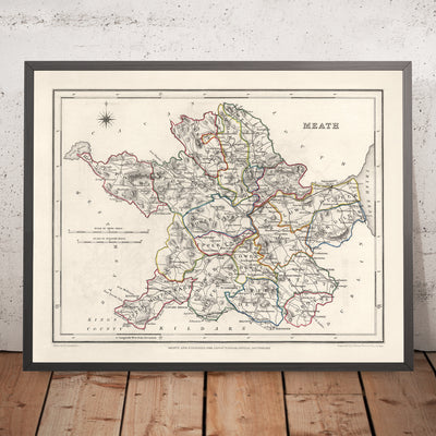 Mappa antica della Contea di Meath di Samuel Lewis, 1844: Navan, Trim, Kells, Athboy, Collina di Tara 