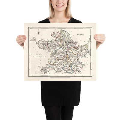 Mappa antica della Contea di Meath di Samuel Lewis, 1844: Navan, Trim, Kells, Athboy, Collina di Tara 