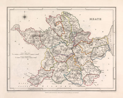Ancienne carte du comté de Meath par Samuel Lewis, 1844 : Navan, Trim, Kells, Athboy, Hill of Tara