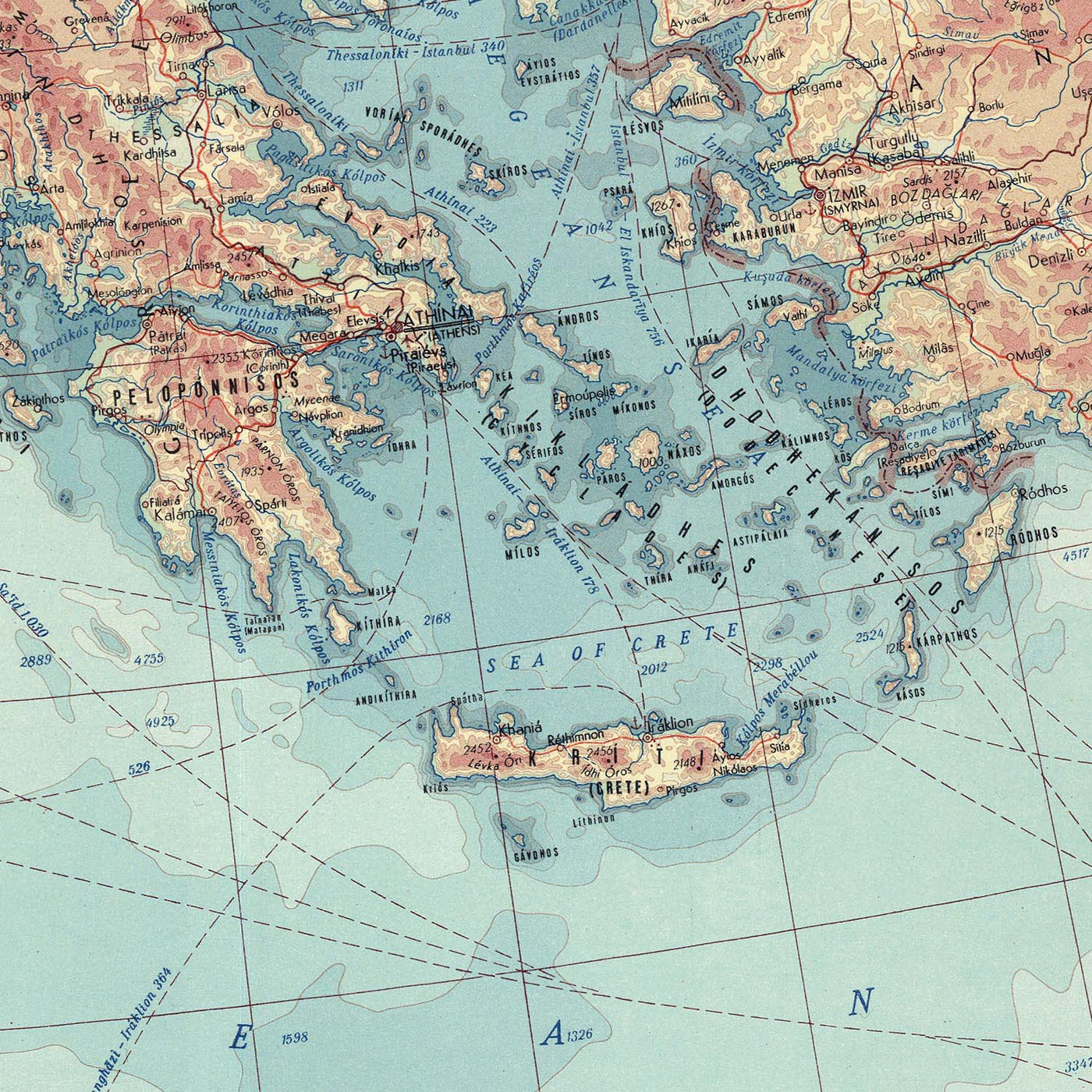 Alter Weltkarte des Mittelmeers und der Länder, 1967: Von Gibraltar bis Israel 