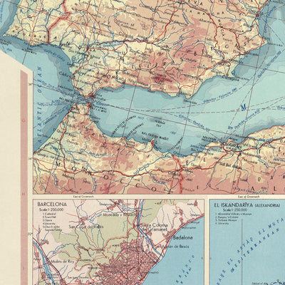 Alter Weltkarte des Mittelmeers und der Länder, 1967: Von Gibraltar bis Israel 