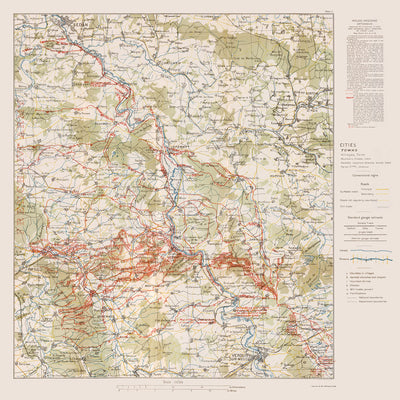 Old Military Map of Meuse-Argonne Offensive WW1 by Pershing, 1918: Verdun, Montfaucon, Sedan, Romagne, Cunel