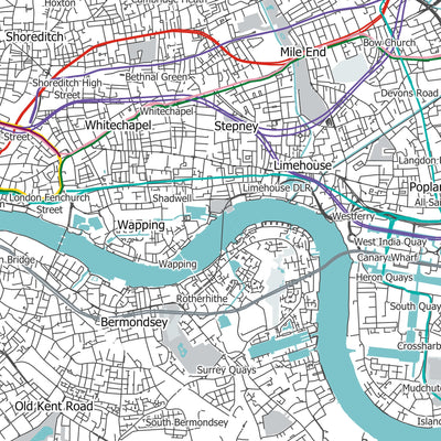 Modern London Map with Real Underground Tube Routes