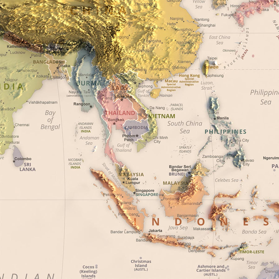Moderne Weltkarte: Politische Grenzen, Robinson-Projektion, Hauptstädte und große Städte 