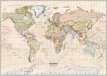 Modern World Map by Ray&Co, 2026: Borders and Capitals, Gall Projection, Bathymetry