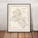 Ancienne carte du comté de Monaghan par Samuel Lewis, 1844 : Castleblayney, Clones, Ballybay, Carrickmacross, Glaslough