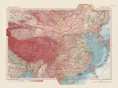 Old Map of Mongolia and China, 1967: Korea, Taiwan, Detailed Political and Physical Atlas