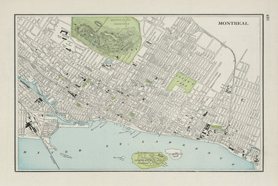 Alte Karte von Montreal von Cram, 1901: Mount Royal Park & Cemetery, St. Lawrence River, Old Montreal, McGill University, Lafontaine Park