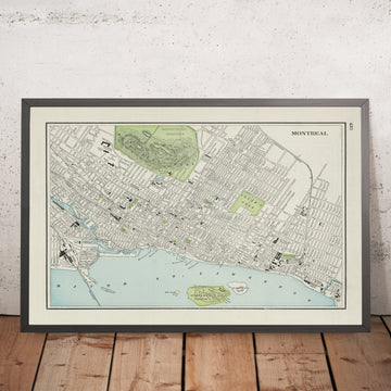 Mappa antica di Montreal di Cram, 1901: Parco e Cimitero del Monte Royal, Fiume San Lorenzo, Vecchia Montreal, Università McGill, Parco Lafontaine 