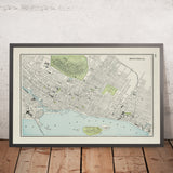 Ancienne carte de Montréal par Cram, 1901 : parc et cimetière du Mont-Royal, fleuve Saint-Laurent, Vieux-Montréal, Université McGill, parc Lafontaine