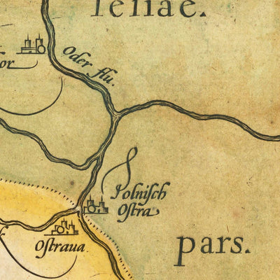 Old Map of Moravia, Czechia by Ortelius, 1608: Brno, Olomouc, Rivers, Mountains, Fortified Cities