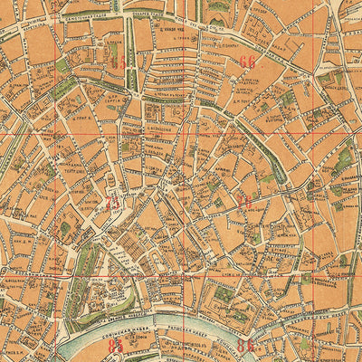 Carte ancienne de Moscou, 1881 : place Arbatskaïa, Bolchaïa Nikitskaïa, rivière Moskova, grands parcs, monuments