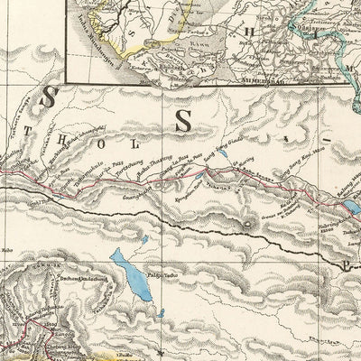 Old Map of the Himalayas by Petermann, 1868: Everest, K2, Sikkim, Bhutan, Tibet