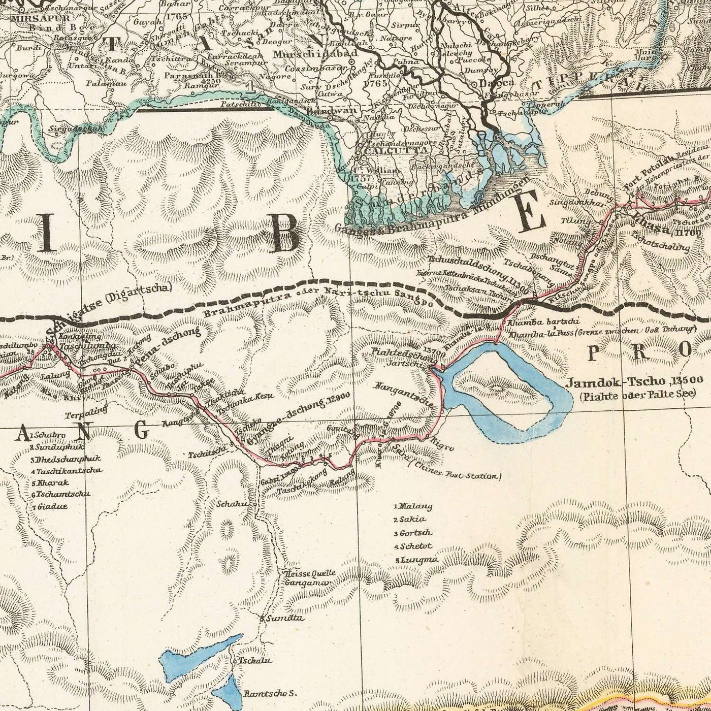 Old Map of the Himalayas by Petermann, 1868: Everest, K2, Sikkim, Bhutan, Tibet