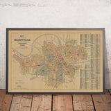Mapa antiguo de Nashville por Hopkins, 1908: Río Cumberland, Capitolio del Estado, Vanderbilt, Centennial Park, Auditorio Ryman