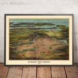 Ancienne carte Birdseye de Newark par Landis, 1916 : Manhattan, port de Newark, chemins de fer, baie de New York 