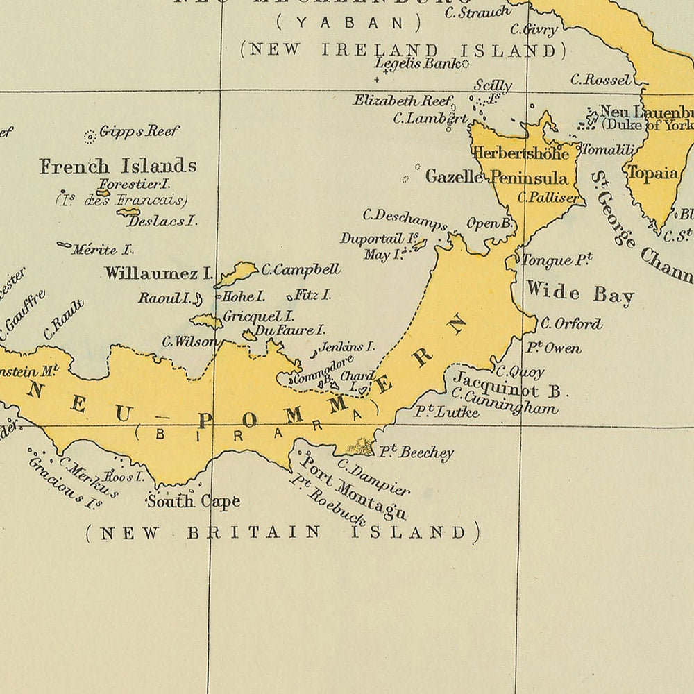 Ancienne carte de la Papouasie-Nouvelle-Guinée et des Îles Salomon par Stanford, 1901 : Port Moresby, mer de Corail, mer des Salomon, Nouvelle-Bretagne, détroit de Torres