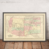 Old Map of New Mexico & Arizona by Colton, 1873: Santa Fe, Tucson, Albuquerque, Prescott, and Mesilla