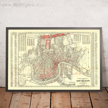 Ancienne carte de la Nouvelle-Orléans par Guilot & Adam, 1925 : Quartier français, Treme, Alger, Metairie et City Park
