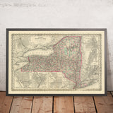 Old Map of New York by J.H. Colton, 1874: New York City, Buffalo, Rochester, Albany, Syracuse