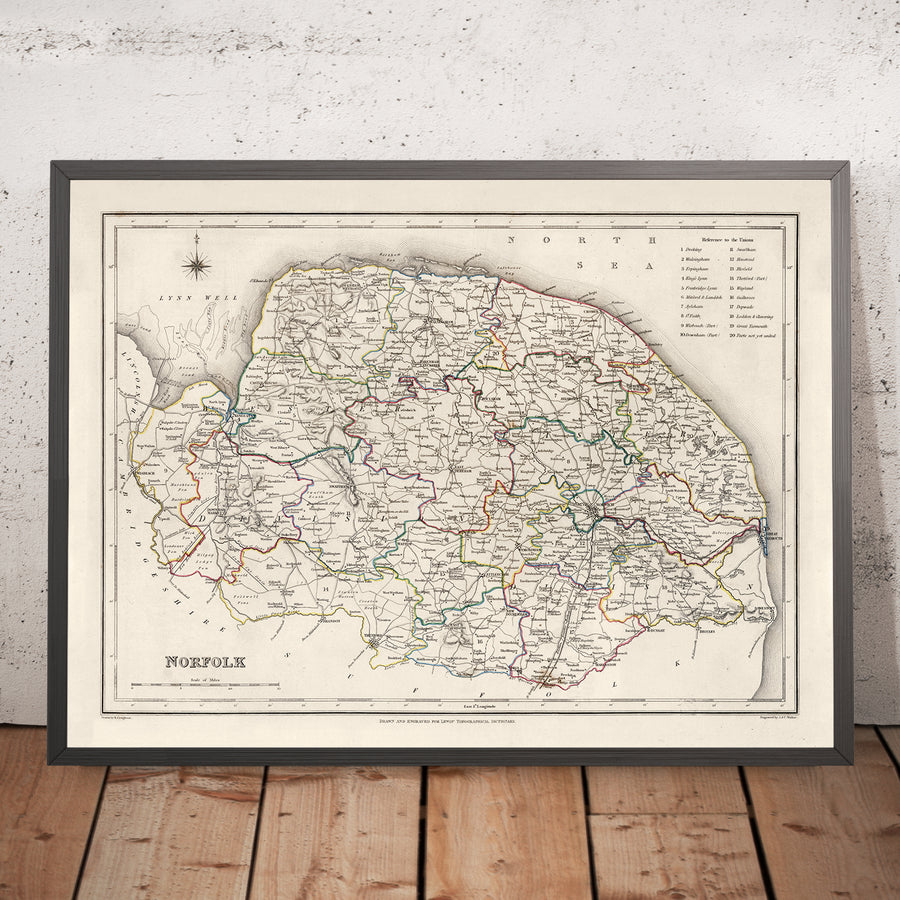 Old Map of Norfolk by Samuel Lewis, 1844: Norwich, King&