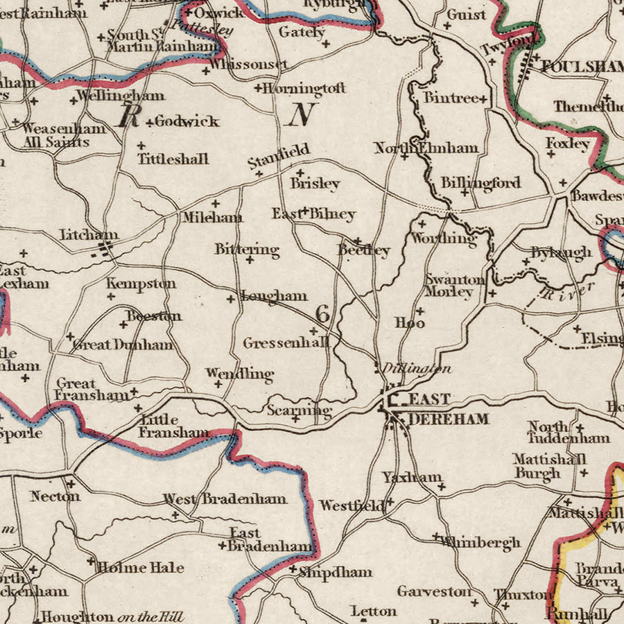 Old Map of Norfolk by Samuel Lewis, 1844: Norwich, King&
