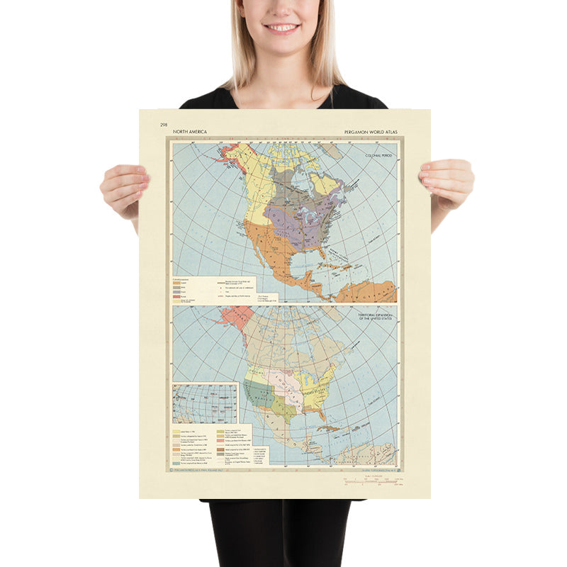 Old Infographic Map of North American Colonial Era & Expansion, 1967 ...