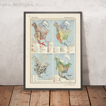 Old Infographic Map of North America, 1967: Land Use, Vegetation, Mineral Resources
