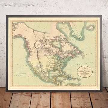 Antigua mapa de la compra de Luisiana en América del Norte por Cary, 1806: costa de Alaska y Canadá incompleta 