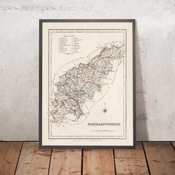 Old Map of Northamptonshire by Samuel Lewis, 1844: Northampton, Kettering, Corby, Wellingborough, and Rushden