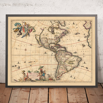 Antiguo mapa de América de Visscher, 1690: Centroamérica, Caribe, Polinesia, Islas Atlánticas, Selva Amazónica