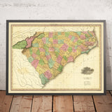 Alte Karte von Nord- und Südkarolina von Tanner, 1823: Charleston, Columbia, Charlotte, Raleigh und Wilmington 