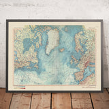 Ancienne carte du monde de l'Atlantique Nord, 1967 : Routes commerciales maritimes, Canada, Groenland, Islande, Europe 