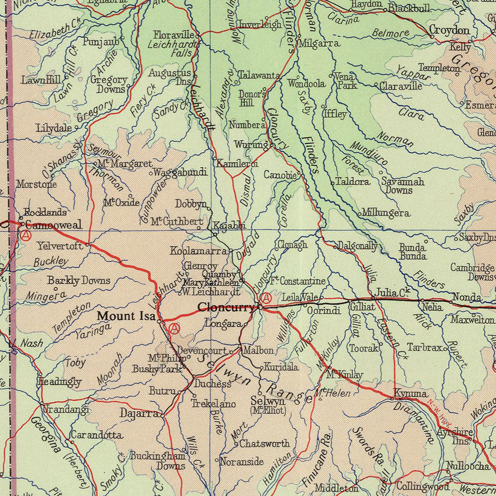 Alte Karte von Queensland & Northern Territory von Bartholomew, 1958: Brisbane, Darwin, Great Barrier Reef, Cape York 