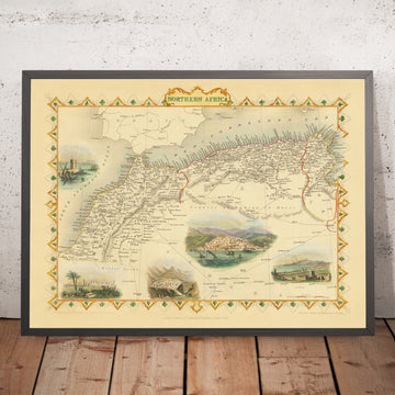 Alte Karte von Nordafrika von Tallis & Rapkin, 1851: Tunis, Algier, Konstantin, Atlasgebirge, Sahara 