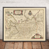 Mapa antiguo del norte y este de Rusia por Visscher, 1690: Arkhangelsk, Kazán, Vologda, Yaroslavl, Murmansk Tundra