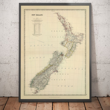Mapa antiguo de Nueva Zelanda en 1879 por AK Johnston - Auckland, Christchurch, Wellington, Queenstown, Dunedin