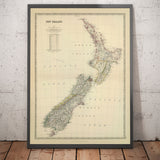Old Map of New Zealand in 1879 by AK Johnston - Auckland, Christchurch, Wellington, Queenstown, Dunedin
