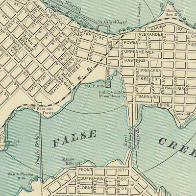 Old City Map of Vancouver by Cram, 1895: Stanley Park, Hastings Park, False Creek, Burrard Inlet, English Bay