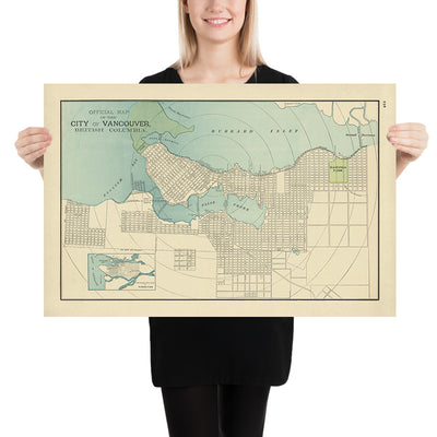 Old City Map of Vancouver by Cram, 1895: Stanley Park, Hastings Park, False Creek, Burrard Inlet, English Bay